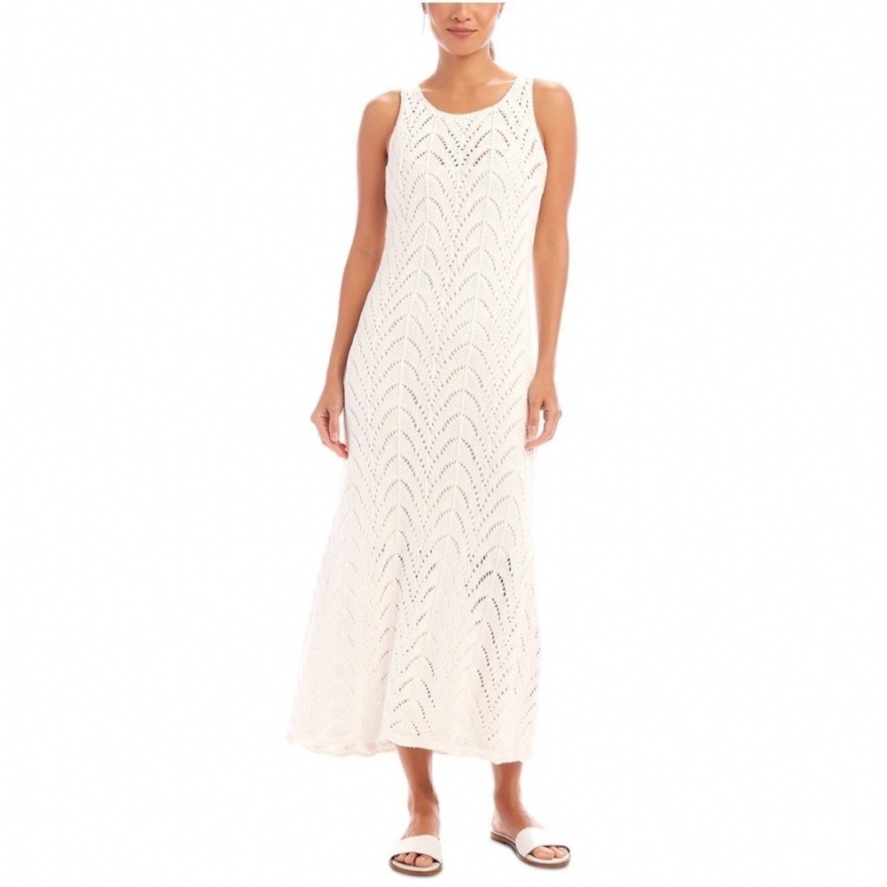 Karen Kane Boardwalk Crochet Midi Dress Off White Sleeveless Scoop Neck XL